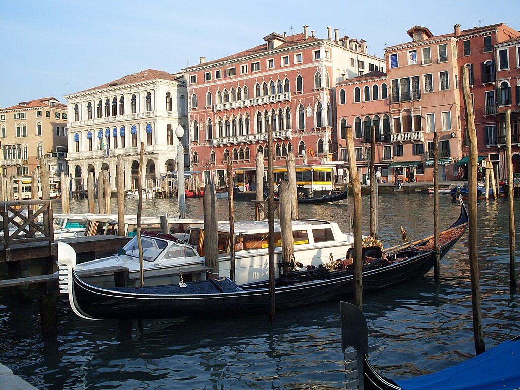 The Grand Canal in Venice with a gondola.