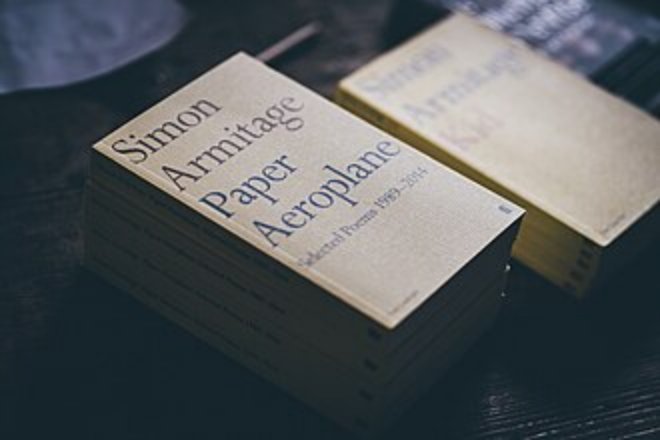 The cover of a book by the Poet Laureate Simon Armitage - the title is Paper aeroplanes