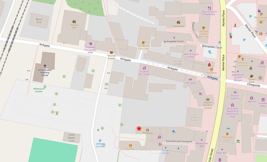 A map of Settle highlighting The Place