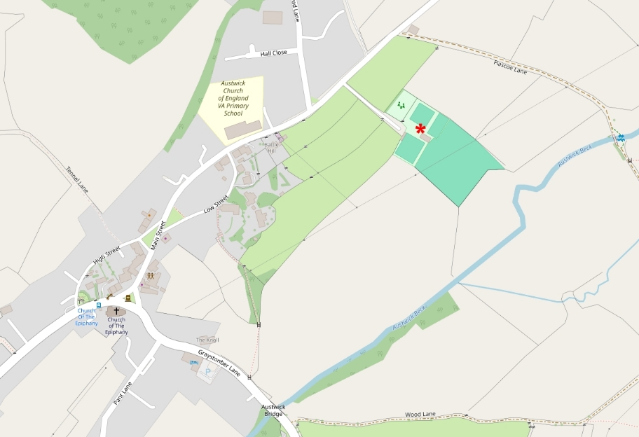 Map of Austwick highlighting the playing fields.